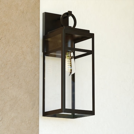 Vaxcel Hubbard 6-in 1 Light Dusk to Dawn Textured Black Outdoor Wall Lantern Clear Glass Shade T0721